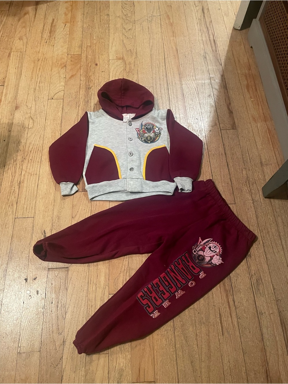Kids Maroon Hooded Sweatshirt & Joggers Set with Grey Panel